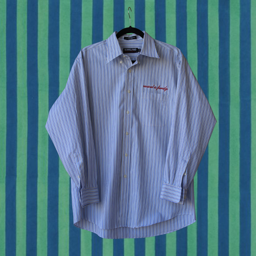 Kirkland Signature Classic Butter Yellow and Blue Stripe Button-Up
