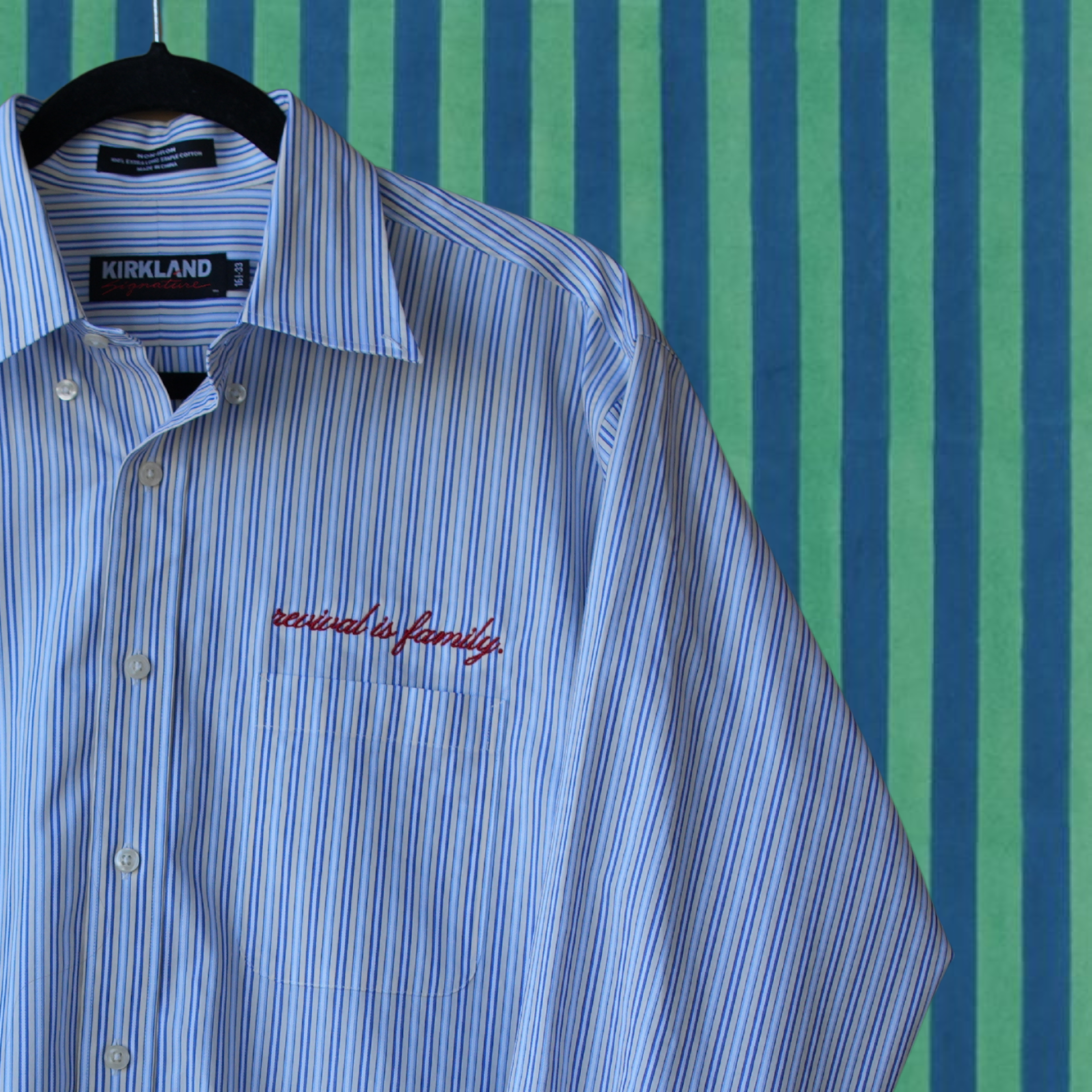 Kirkland Signature Classic Butter Yellow and Blue Stripe Button-Up